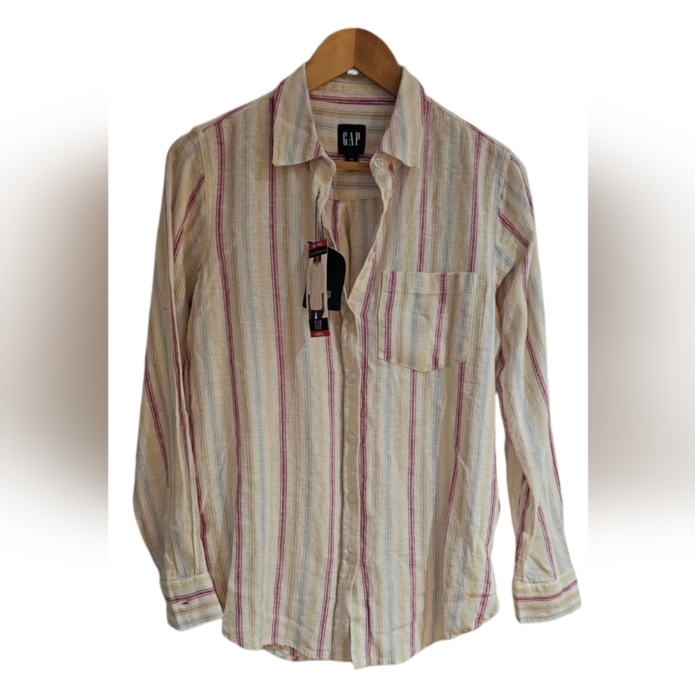 Gap - NEW Long Sleeve Striped Linen Blend Button Up Shirt - Picture 2 of 10